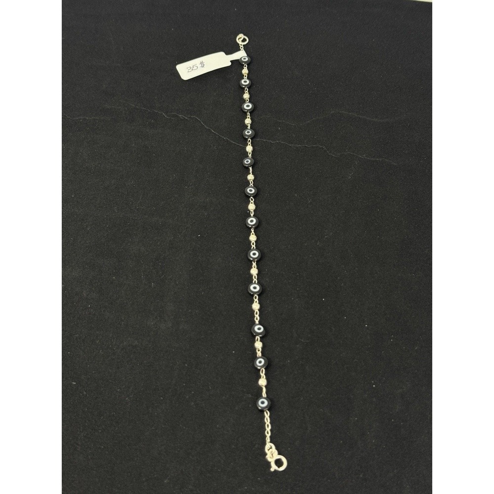 Tobillera De Plata 925 Con 12 Ojos Turcos Color negros‎ Silver 925 - 9 Inch - Picture 2 of 3